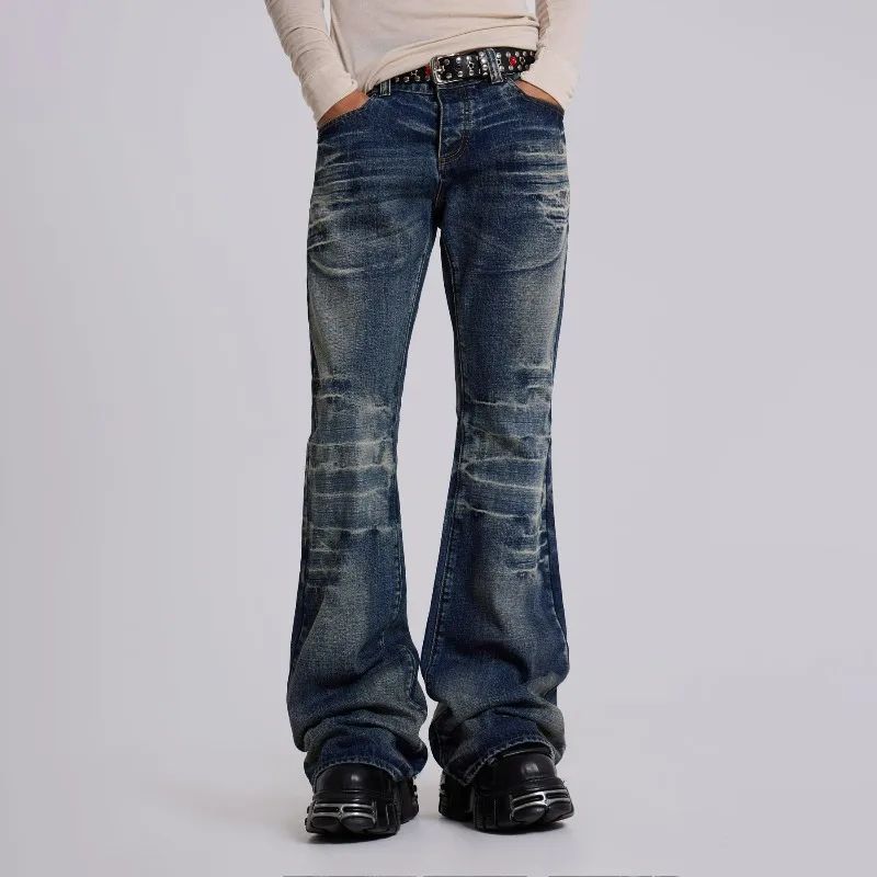Y2K Mid Blue Flared Jeans Vintage Washed Men Women Bootcut J