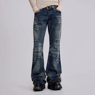 Y2K Mid Blue Flared Jeans Vintage Washed Men Women Bootcut J