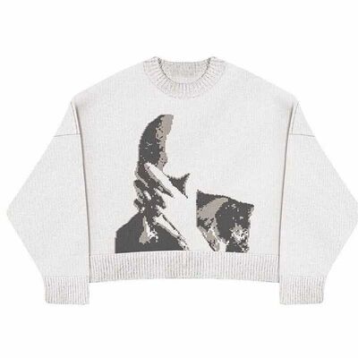 Women's Knitting Gothic Print Pattern O Neck Pullover Sweate
