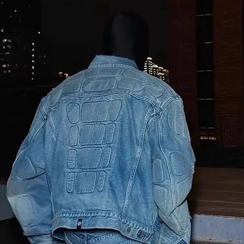 New Y2k Jackets Hip Hop Gothic Patchwork Denim Jacket Men Wa图片
