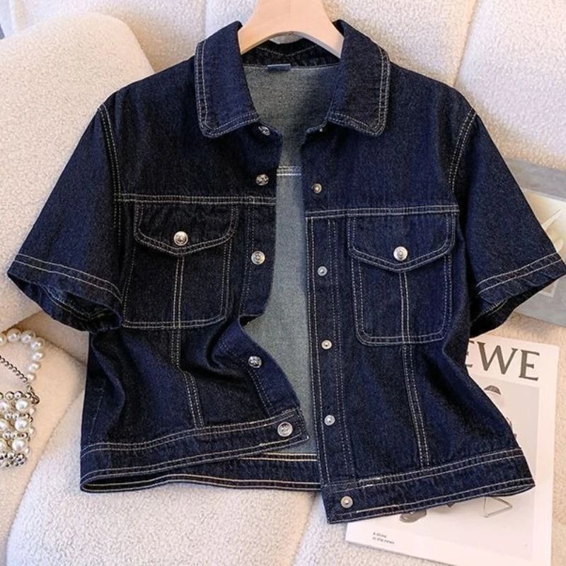 Women's Denim Jackets Streetwear Short Sleeve Summer Jean Ja图片