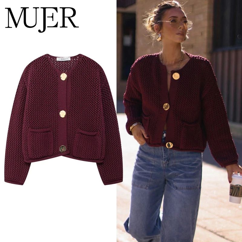 MUJER 2025 Knitted Cropped Cardigans Women Autumn Knitwears