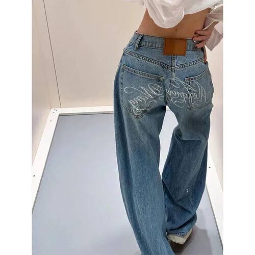 Blue Women's Jeans Hip-hop Fashion Vintage Streetwear Y2K Wi