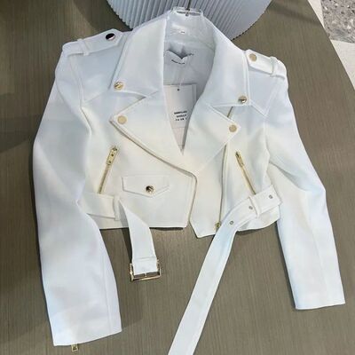 Fashion All-match White Motorcycle Jackets 2026 Spring New N