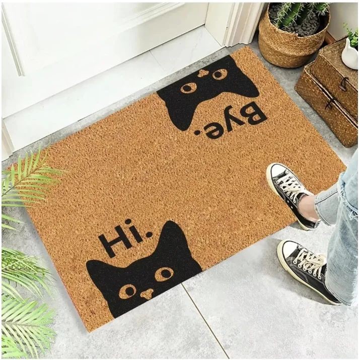 Black Cat Carpet Welcome Mat Cute Cartoon Nonslip Area Doorm