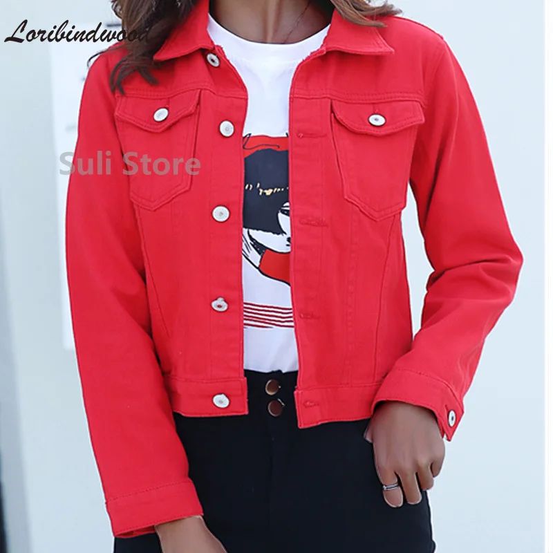 Jeans Jacket and Coats for Women 2023 Autumn Candy Color Cas图片