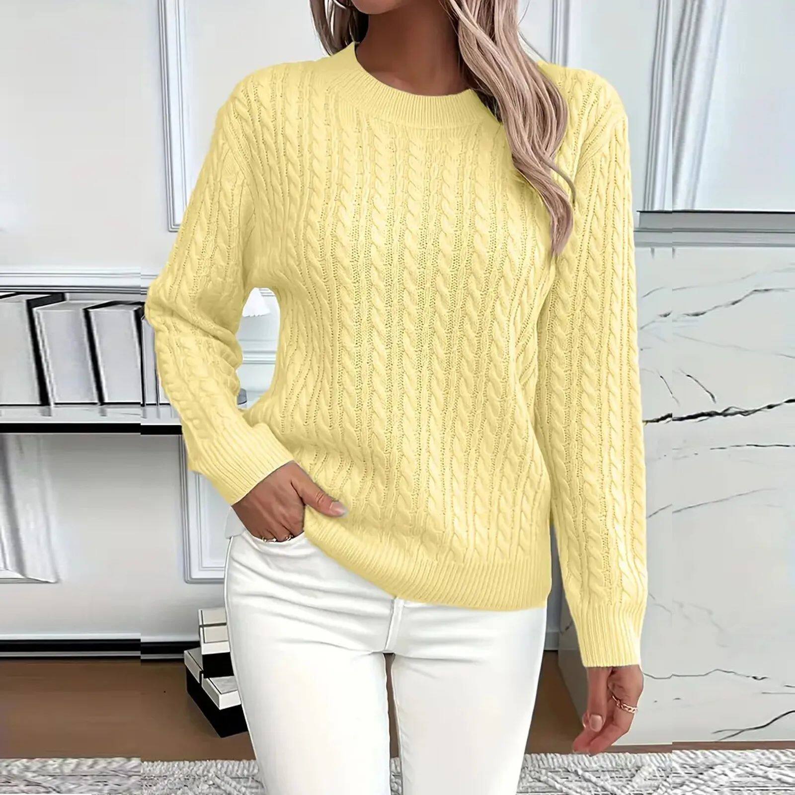 Women'S Long-Sleeved Knitted Sweater Autumn And Winter Solid