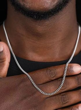3mm Men's Cuban Chain Necklace Simple Stainless Steel Neckla