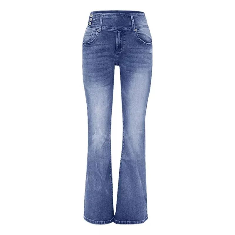 Mom Jeans Women Ankle Length Flare Pants Denim Pockets Mid W图片