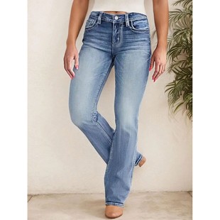 Casual Button Quality Women Straig High Jeans New Pocket