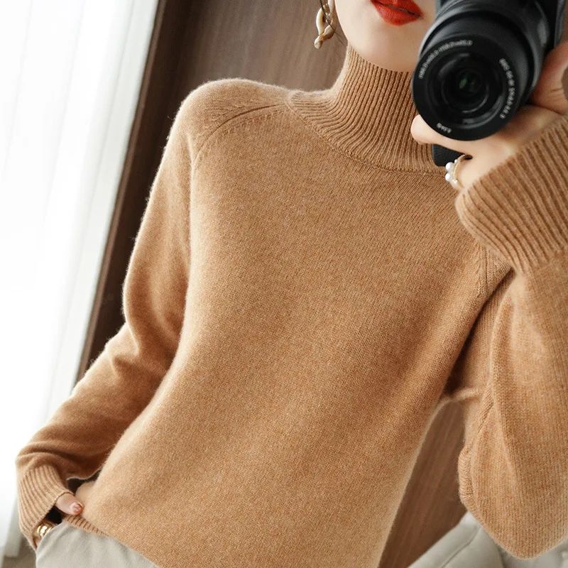 Casual Autumn Winter Women Sweaters Turtleneck Long Sleeve T