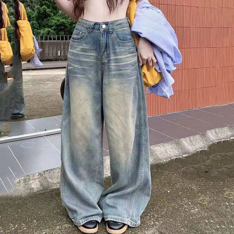 Spring Autumn Vintage Chicly Button Jeans Women American Sim