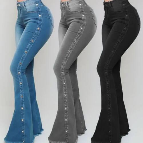 Jeans High Waist Strecth Denim Flare Pants Women Vintage Tro