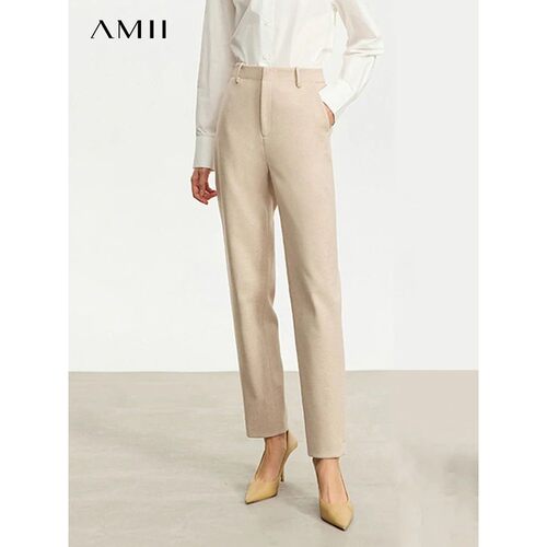 AMII Minimalist 2024 Winter New Radish Pants for Women Smoke
