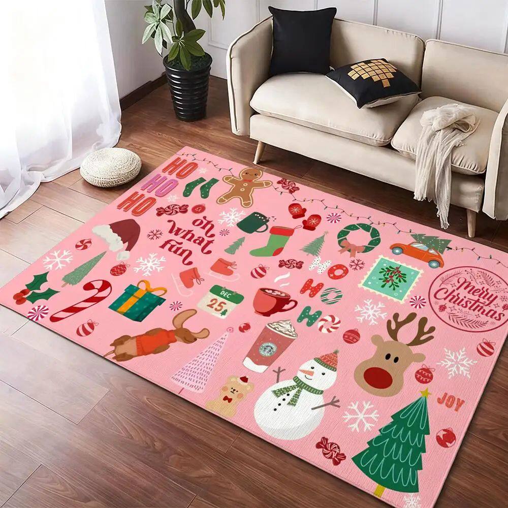 Pink Christmas Bow Floor Mat Flannel Rugs Soft Winter Warmth