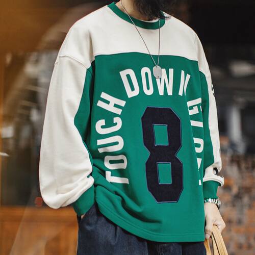Maden Men's Vintage Jersey Style Sweatshirt Color Block Long