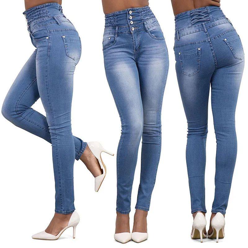 Women Narrow Straight Leg Slim Wrap Hips Jeans Lady Vintage