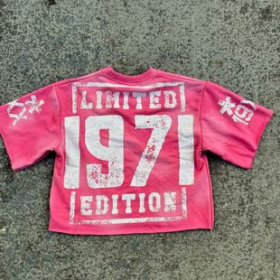 American Retro Pink T Shirt Y2K Clothes Mens Womens Hip Hop