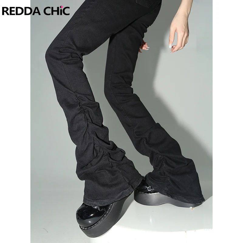 REDDACHiC Stacked Flare Jeans Women Black Trousers Goth Retr图片