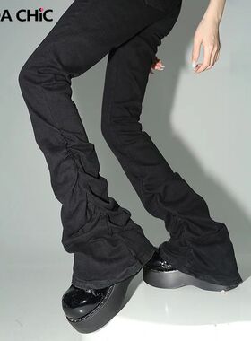 REDDACHiC Stacked Flare Jeans Women Black Trousers Goth Retr