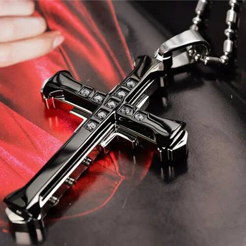 2024 New Male Crystal Cross Jesus Pendant Gold/Black/Blue Co