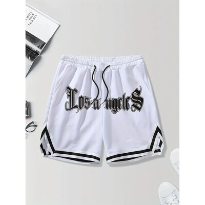 LOS ANGLES Print Men's Loose Large Drawstring Casual Minimal