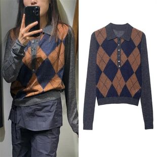 Argyle 2025 Style Color New Top Autumn Long Women Block