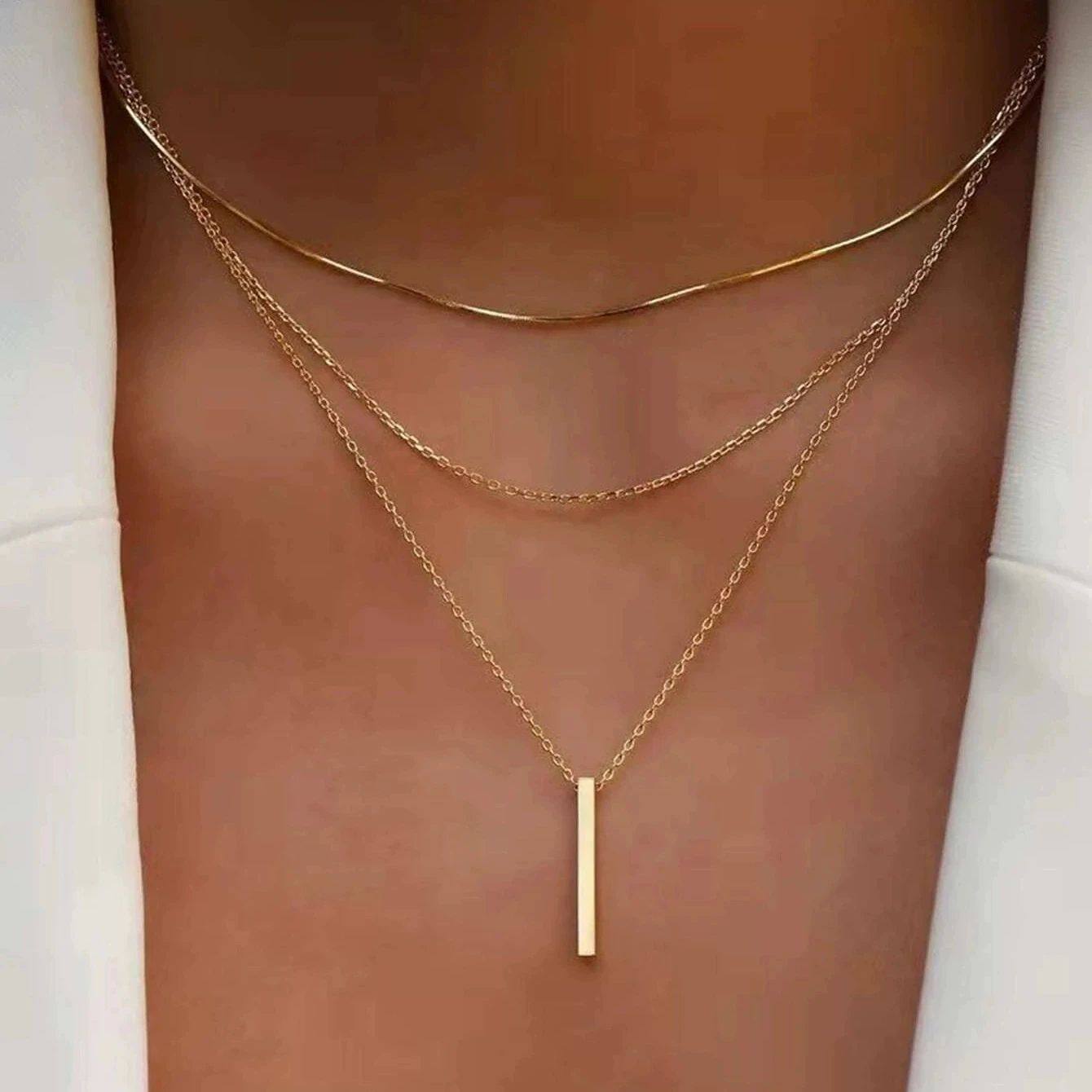 Fashion Layered Metal Bar Pendant Necklace for Women Daily W