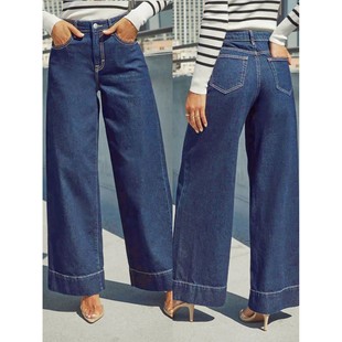 Wide Jean Classic Stretch Jeans Leg Rise High Blue Women