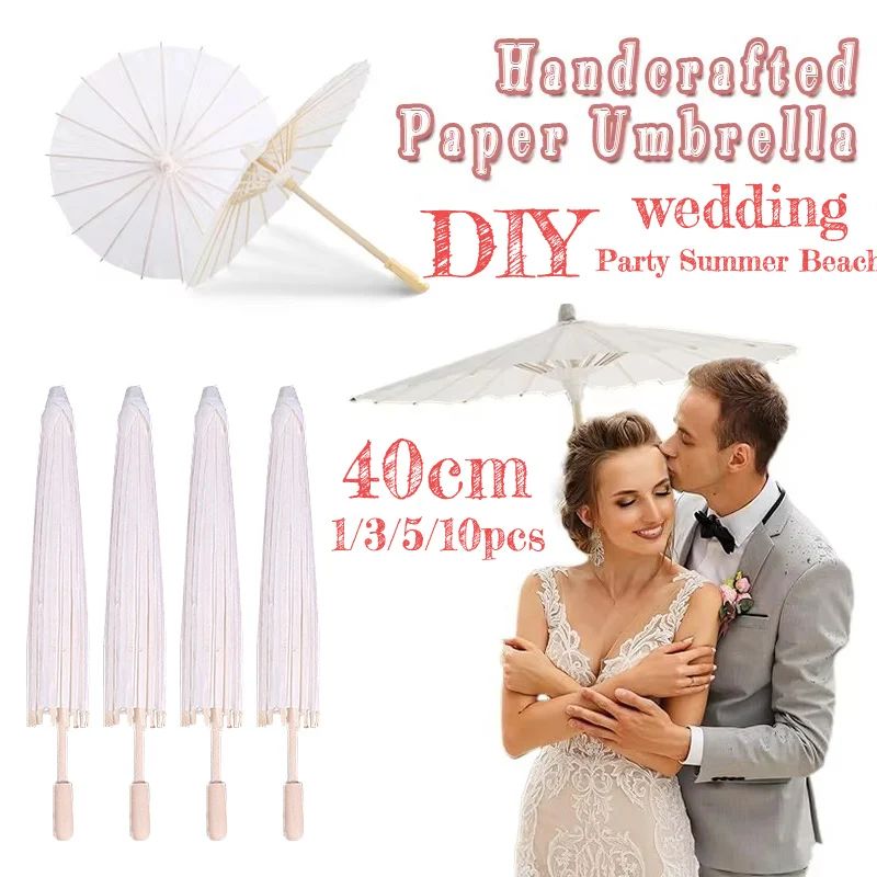 40CM 1/3/5/10pcs White Paper Parasol Umbrella for Wedding Pa