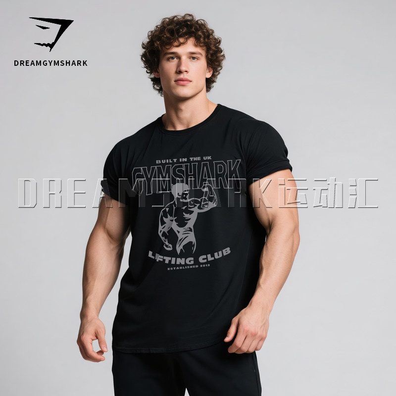 GYM鲨鱼UK限定阿诺德展背纯棉宽松CF高强度健身有氧运动短袖t恤衫