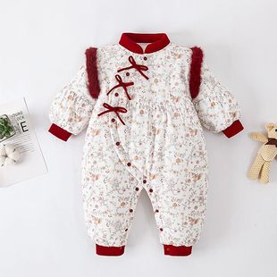 宝宝连体衣冬季拜年服婴儿冬装外出服夹棉国风棉服秋冬季棉花哈衣