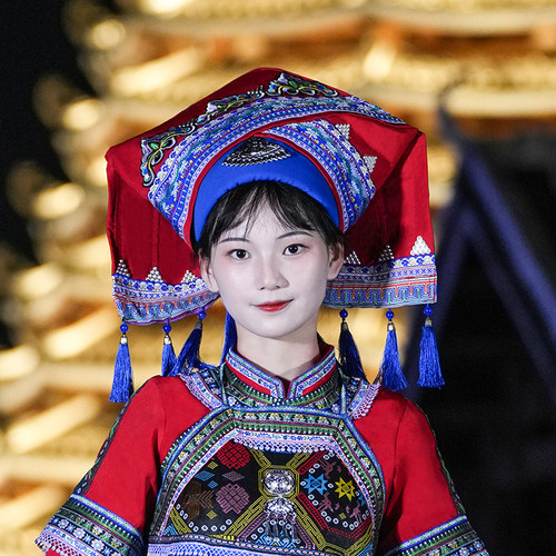 广西壮族头饰新款三月三表演舞蹈节日头饰民族风特色帽子特惠包邮