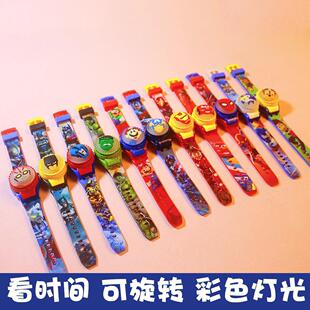 抖音直播新品 盖子可旋转解压精美卡通图案电子 旋转翻盖灯光手表