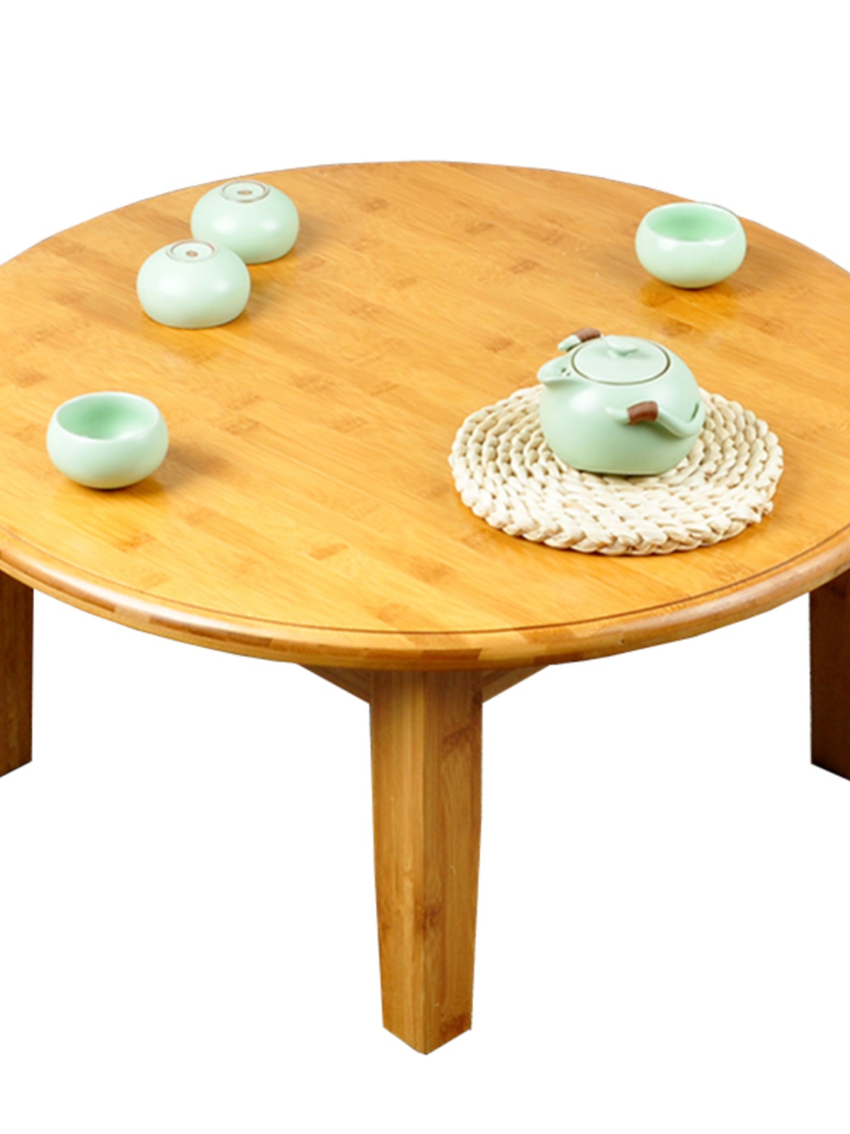 厂竹采折叠圆桌炕桌榻榻米茶几吃饭桌餐桌矮桌实木床上学习桌新