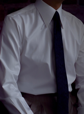 高级感日常修身免烫抗皱长尖领竹纤维英伦雅痞男白色休闲长袖衬衫