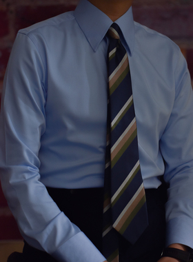 浅蓝色商务日常修身免烫抗皱长尖领竹纤维英伦雅痞男休闲长袖衬衫