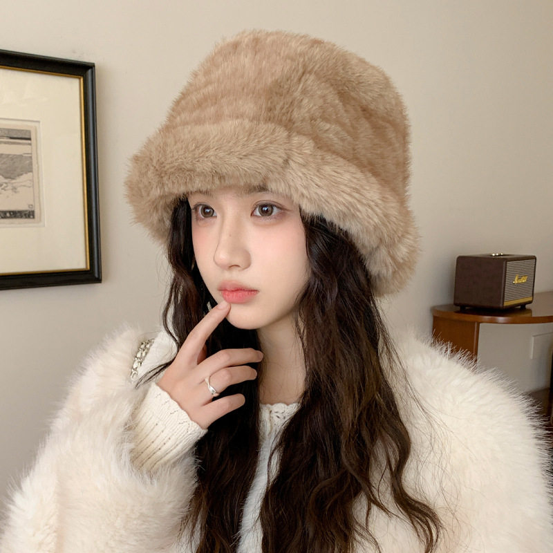 冬季帽子女款毛绒大头围显脸小渔夫帽可爱甜美护耳保暖高级感盆帽