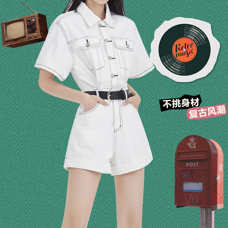 白色连衣牛仔短裤夏季女装