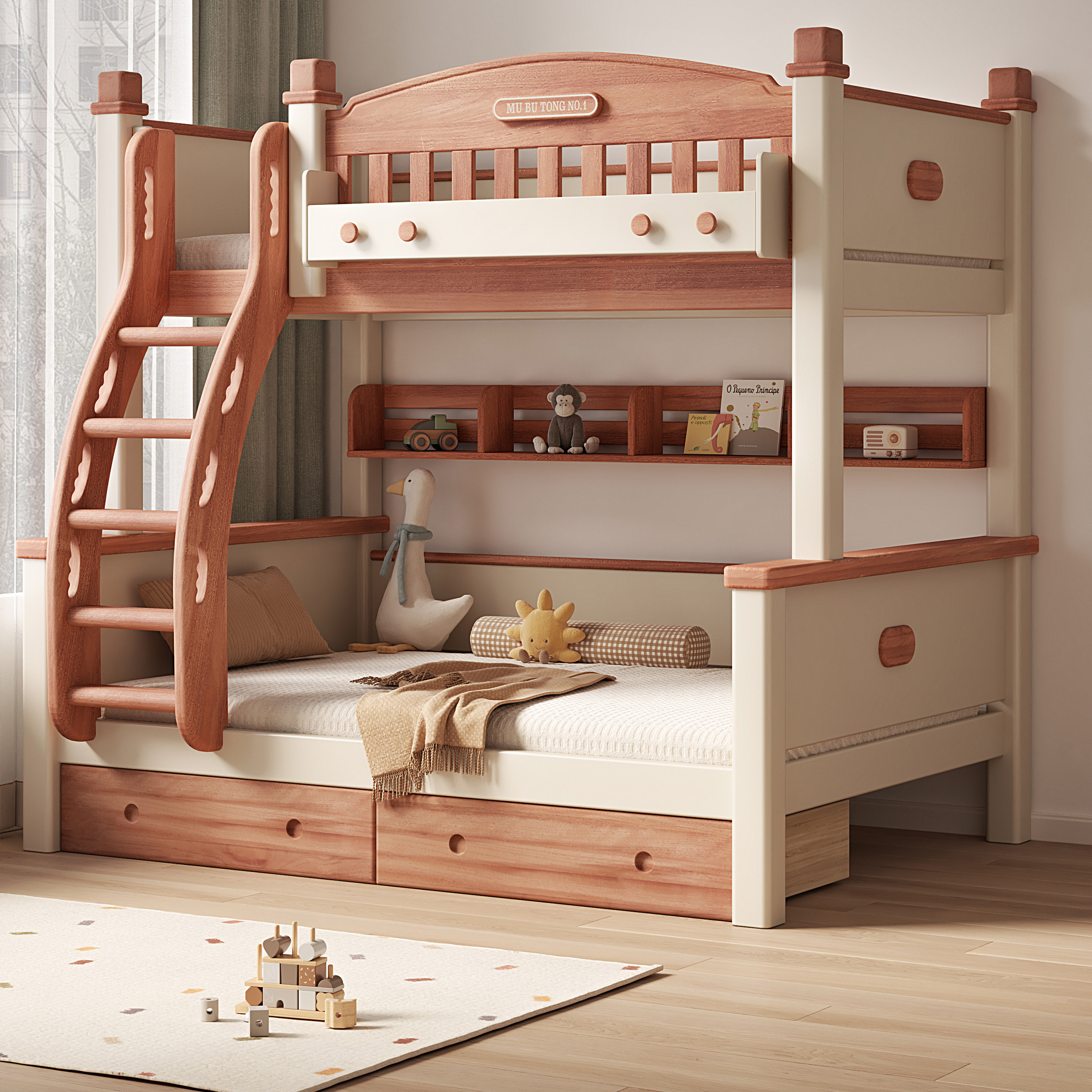 全实木儿童高低床双层床加厚加高护栏子母床上下铺小户型可分体床