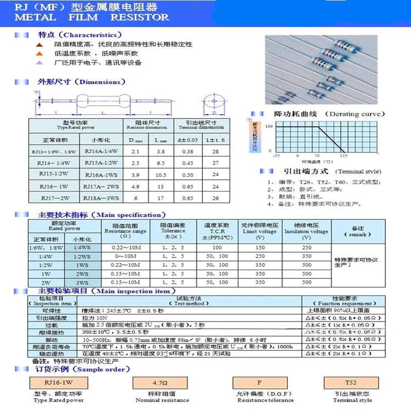 铸固色环lll电阻1w金属膜电阻器元件噪-音高密规格齐全680低k1w精