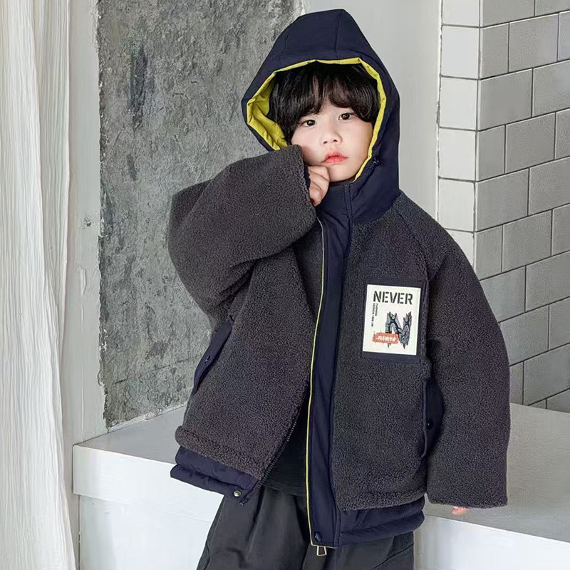 儿童男女童秋冬带帽加厚绒粒大衣外套3825