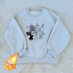 秋冬季新款潮童装蕾丝加绒卫衣A90