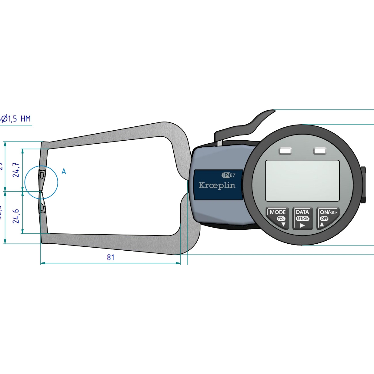 德国Kroeplin数显内径卡规，内径测量，电子卡规，D220