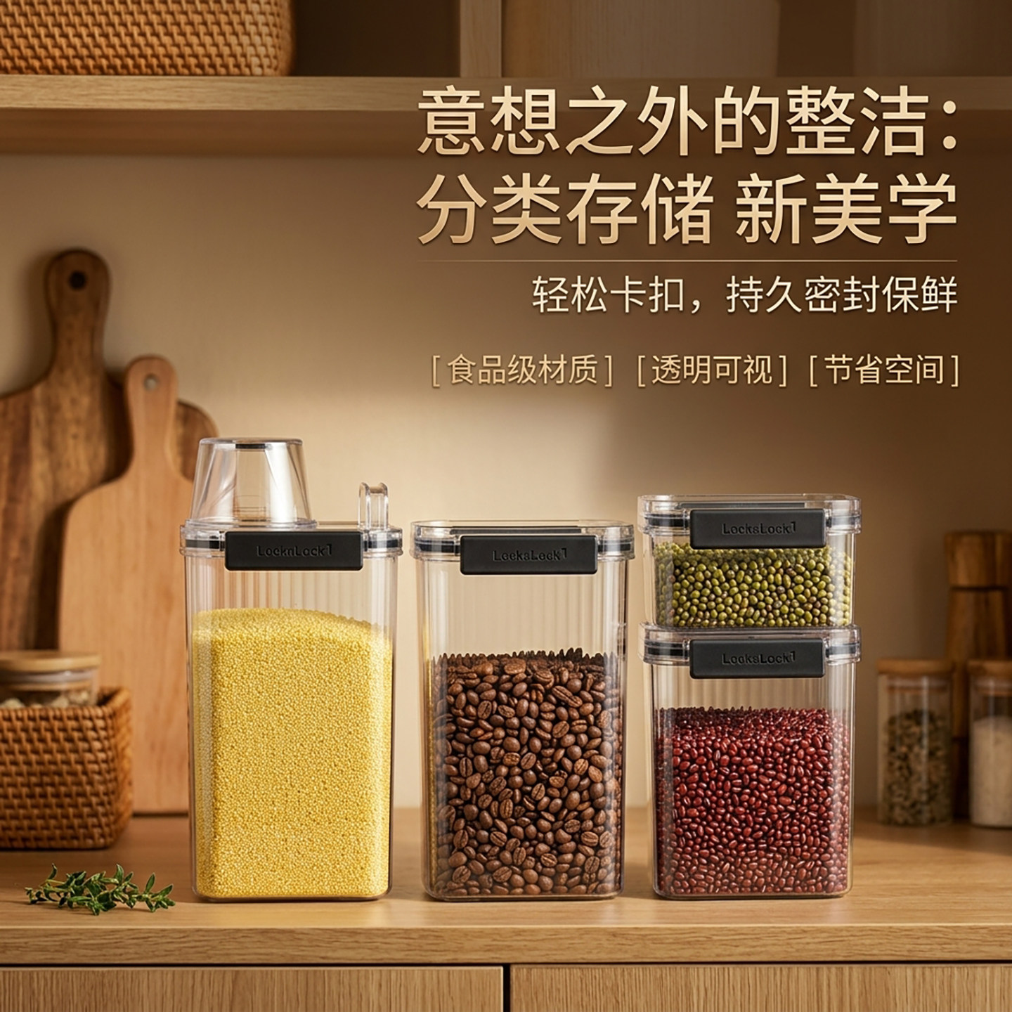 乐扣乐扣密封罐五谷杂粮保鲜盒存储收纳盒塑料透明零食猫粮狗粮桶
