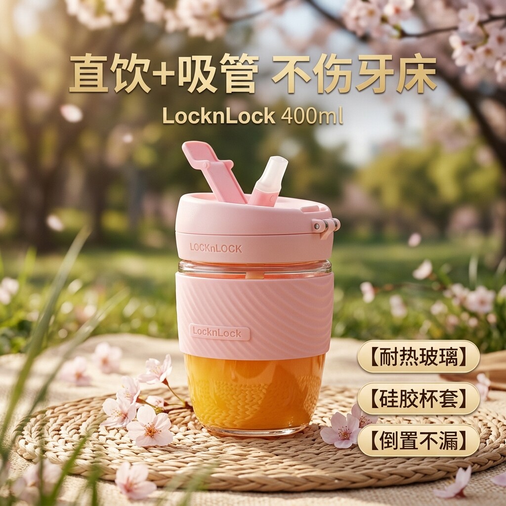 乐扣乐扣玻璃一盖双饮吸管杯图片