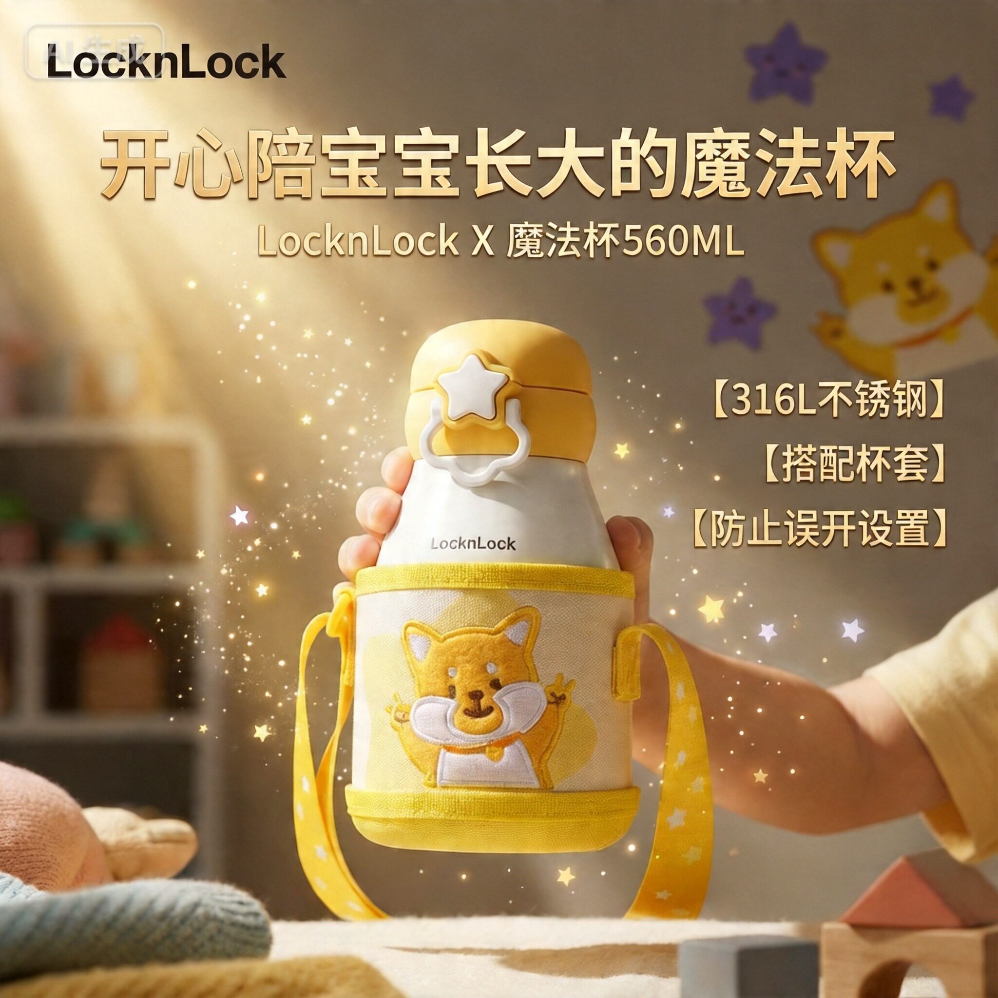 乐扣乐扣儿童吸管保温杯不锈钢官方正品水壶上学宝宝斜挎背带水杯