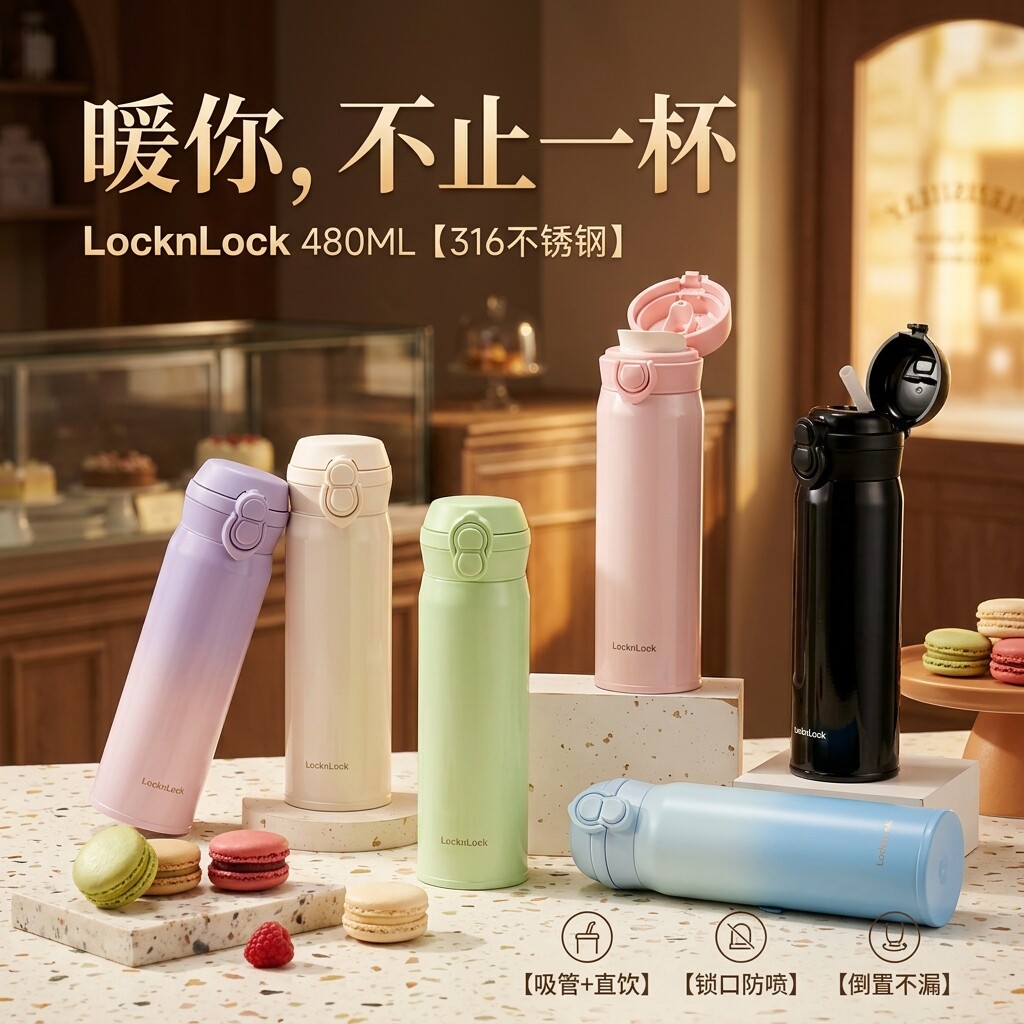 小学生专用316保温吸管杯双饮口图片