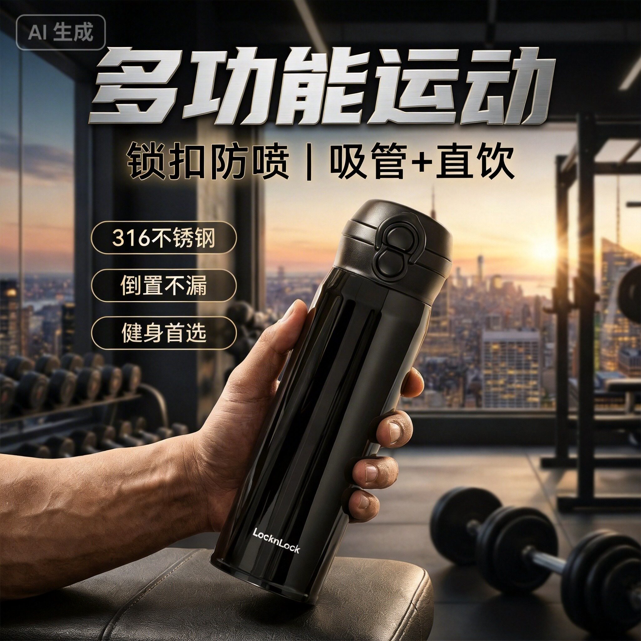 乐扣双饮口316不锈钢保温吸管杯图片