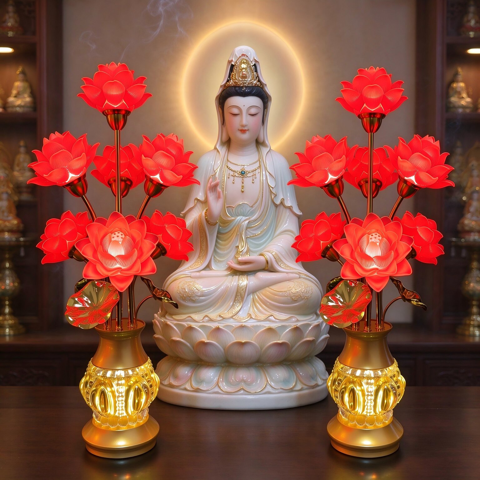 荷花灯莲花灯家用供佛堂灯佛供灯长明灯财神佛前插电led九品菩萨